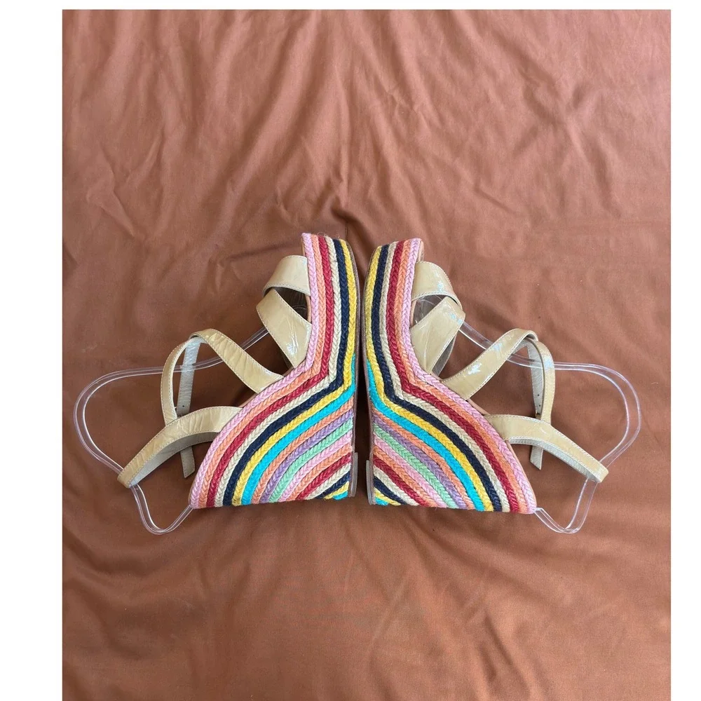 Kate Spade New York Rainbow Wedge Sandals Nude Patent Leather Ankle Strap 8.5